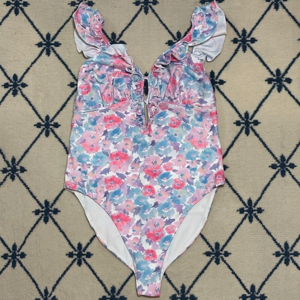 LoveShackFancy Tibbie V-Neck One-Piece Swimsuit